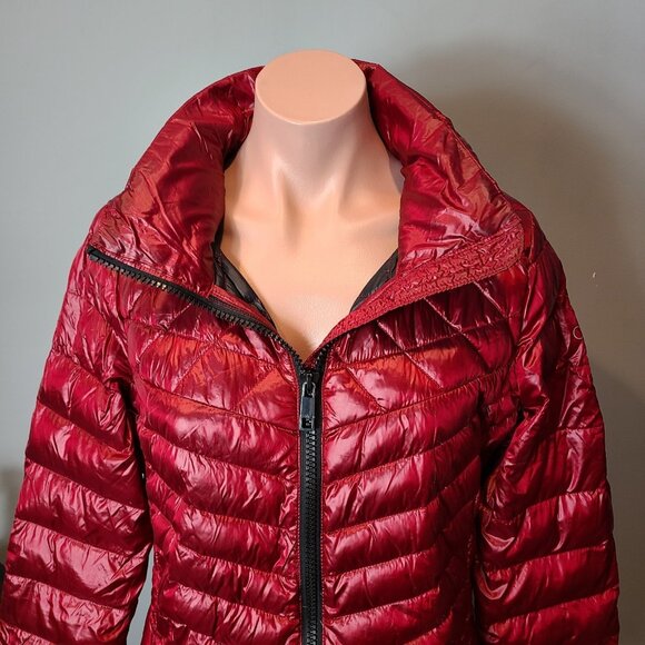 Calvin Klein Packable Lightweight Premium Down Coat Red Hooded Womens Medium - Picture 2 of 11